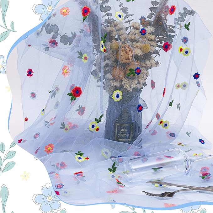 BINBE 12pcs Daisy Fall Table Runner Embroidery Gauze 10FT Florals Seasonal - Image 6