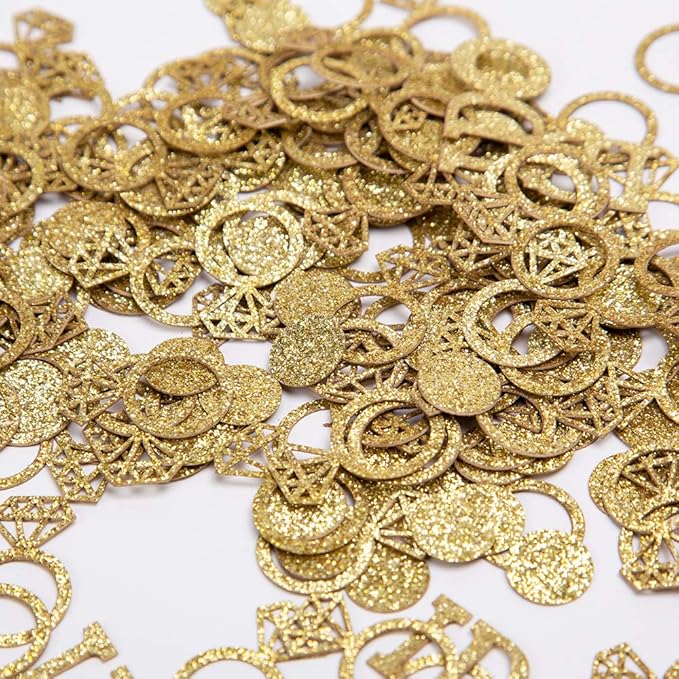 Gold Wedding Table Confetti, Glitter Paper Diamond Ring Confetti, I Do - Image 6