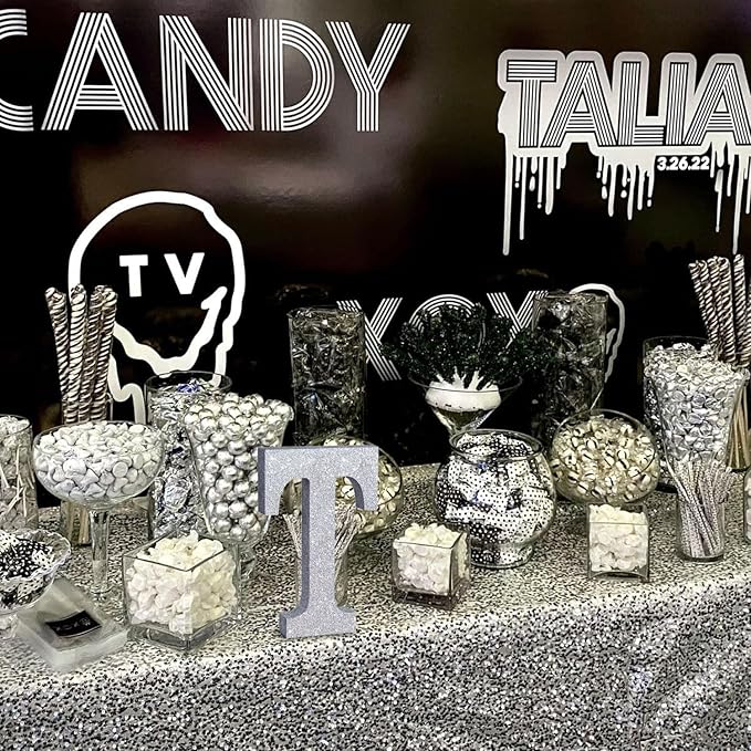 TONIFUL 8 Inch Silver Glitter Letter T Table Centerpiece A-Z Silver Birthday - Image 6