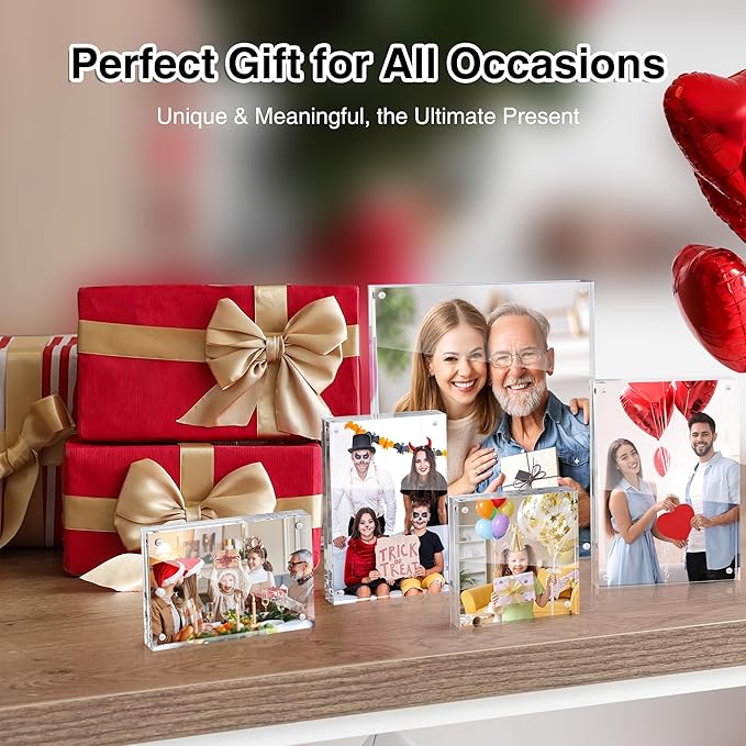 HOUSE DAY Acrylic Picture Frames 4x4, 2 Pack Magnetic 4 x 4 Picture Frame - Image 9