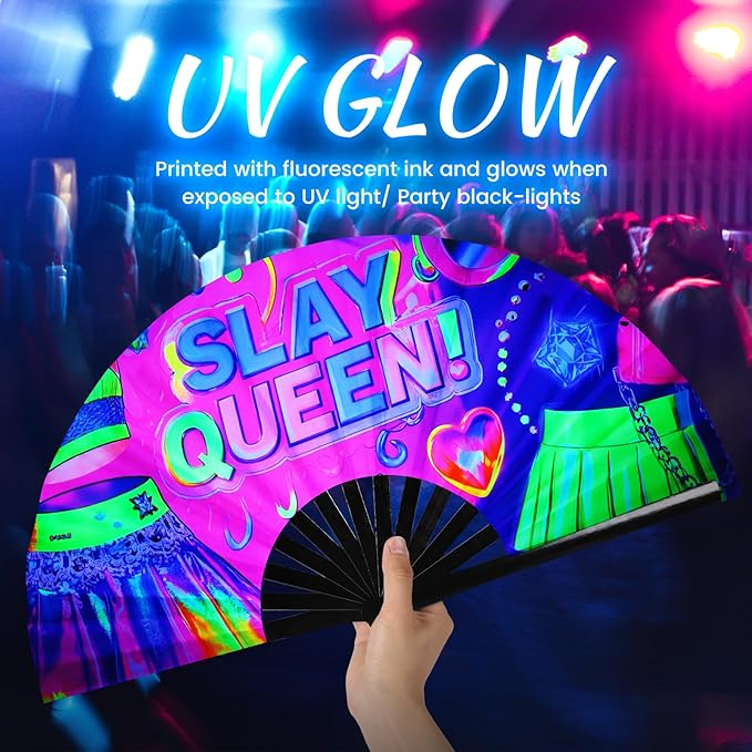 SYNTECSO Folding Hand Fan for Rave, Popping Fan for Line Dancing, Drag Queen - Image 7