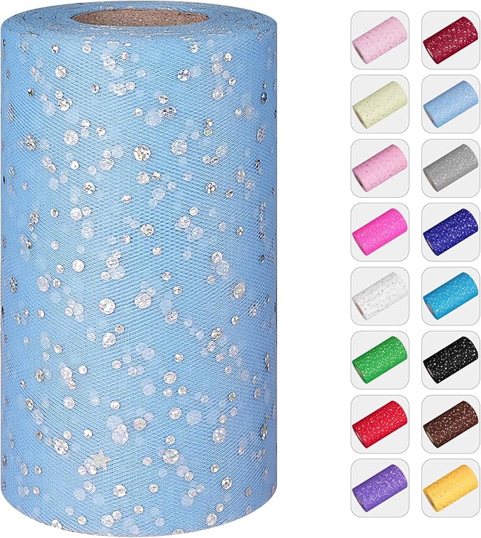 Glitter Tulle Rolls, 6” by 50 Yards Sequin Tule Netting Fabric Tulle by ICOSHOW