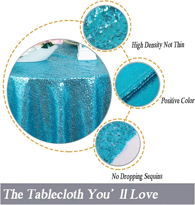 ShinyBeauty Turquoise Sequin Tablecloth, Elegant Table Overlay, All-Season - Image 3