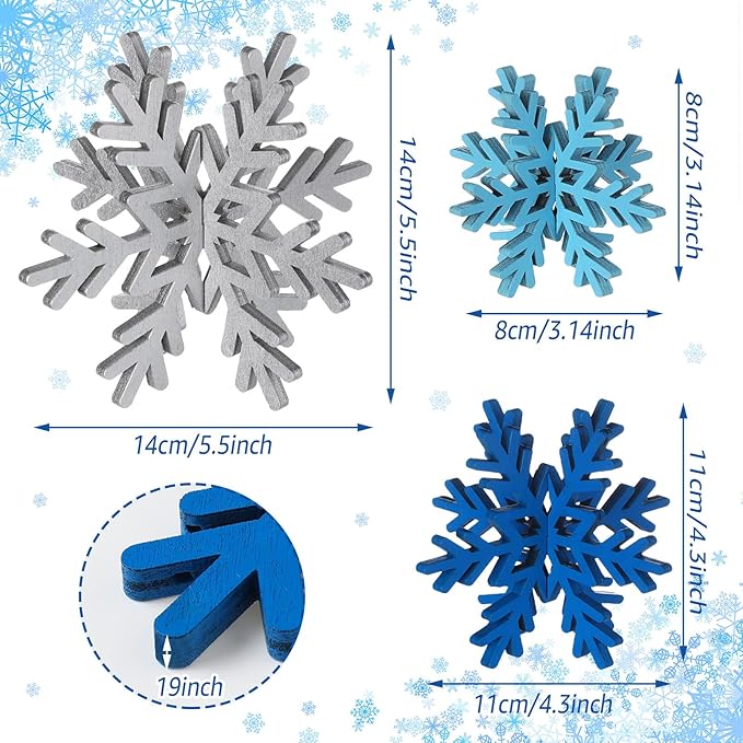 Bucherry 12 Pcs Wooden Snowflake Table Decor 3D Snowflake Tabletop Signs and - Image 2