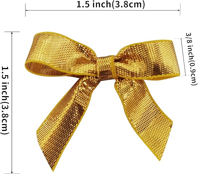 50pcs 1-1/2" Gold Satin Ribbon Bows Without Twist Ties - Image 3