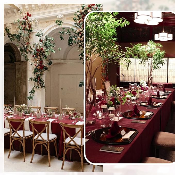 12 Pack 60 x 126 Inch Rectangle Tablecloth Burgundy Polyester Tablecloth - Image 6