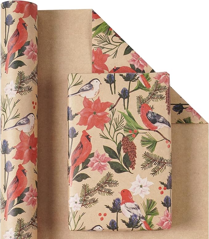 RUSPEPA Kraft Christmas Wrapping Paper Roll, Mini Roll, Watercolor Bird and - Image 2