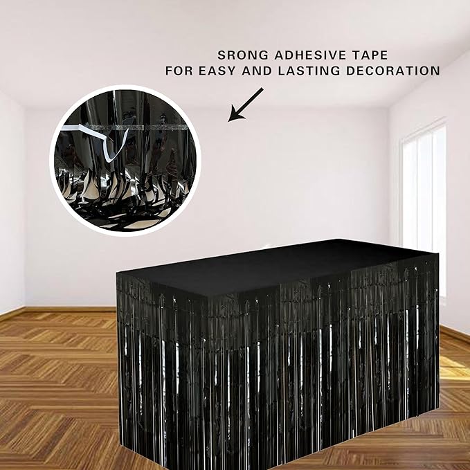 Black Streamers Party Decorations, 2 Packs Black Table Skirts Metallic Foil - Image 3