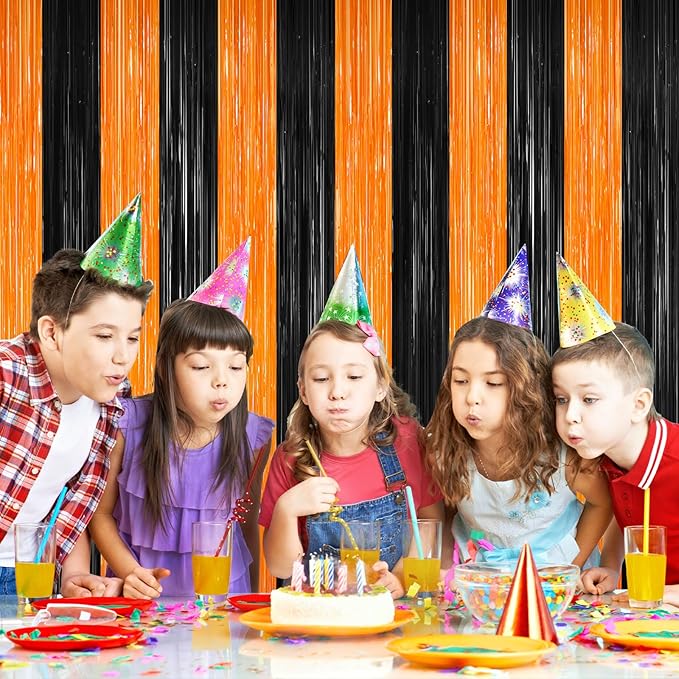 Halloween Photo Backdrop, 2 Pack Orange and Black Party Streamer, Metallic Foil - Image 5