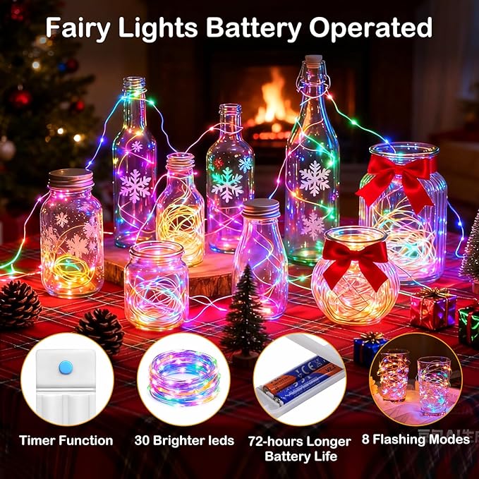 ZNYCYE 10 Pack 10ft 30 LED Mason Jar String Lights 8 Modes - Image 4