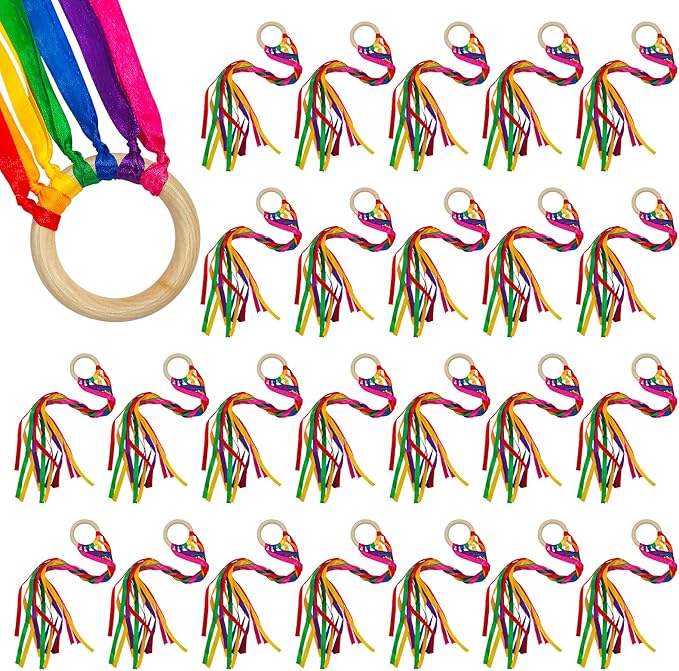24Pcs Rainbow Ribbon Streamers Waldorf Toys Creative Waldorf Hand Kite Set by Unknown