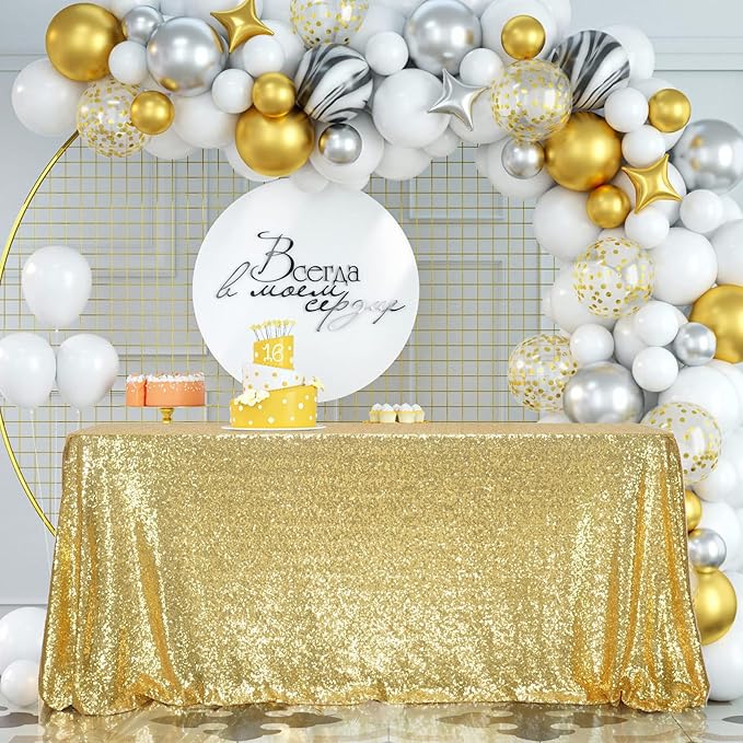 SquarePie Sequin Tablecloth 60 x 120 Inch Gold Sparkly Table Linen - Image 5