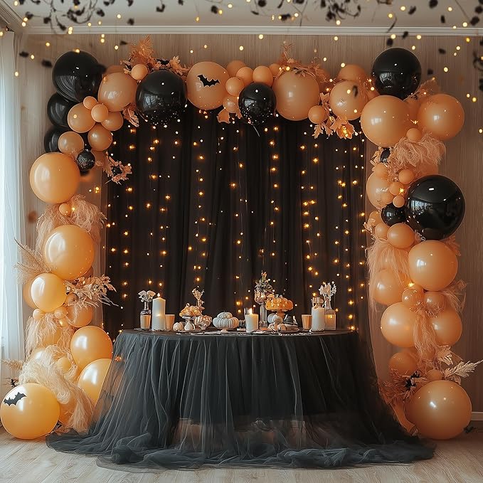 Tulle Backdrop Curtain with Lights String 10FT X 10FT Black Sheer Tulle - Image 5
