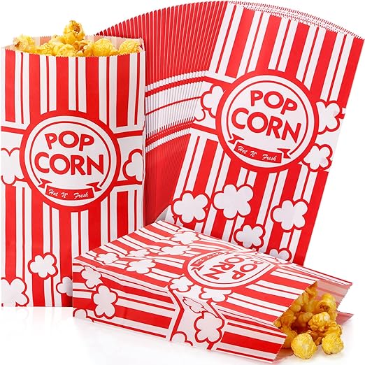 300 Pcs Paper Popcorn Bags Bulk 2 oz Large Flat Bottom Boxes Red and White by Leinuosen