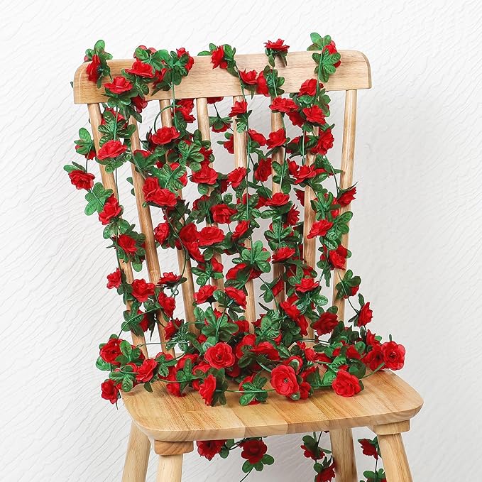 KHOYIME 18 Pack 144 FT Artificial Flower Garland, Fake Red Roses Vines Silk - Image 5