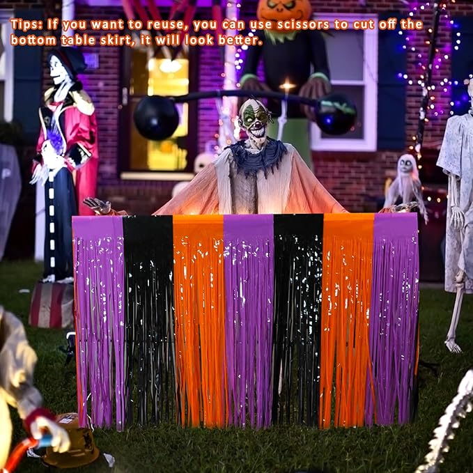 6 Pack 30x108 Inch Halloween Table Skirt Decoration, Metallic Foil Fringe - Image 7