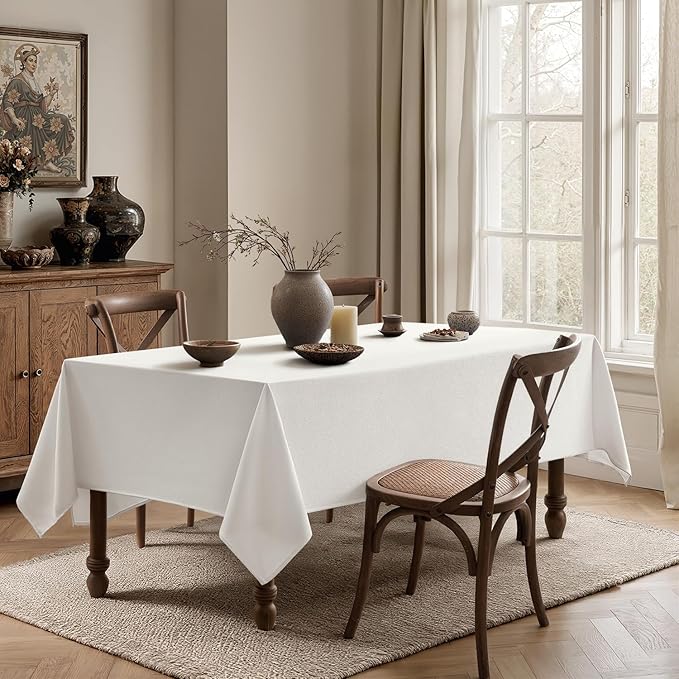 MIULEE White Linen Tablecloth 60x104 Inch Rectangle Table Cloth Waterproof - Image 4