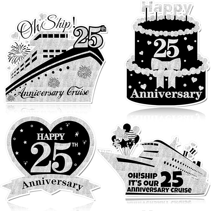 4 PCS Large 25th Anniversary Cruise Door Magnets Decorations Happy 25th by Unknown