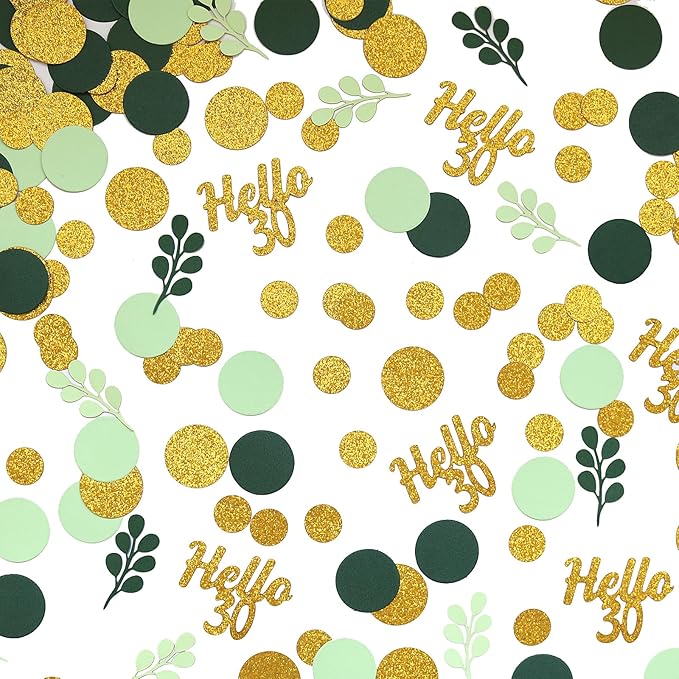 300PC Gold Glitter and Sage Green Happy 30th Birthday Decorations by Vofrise