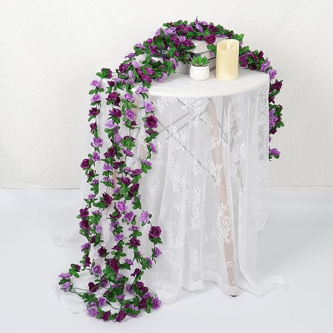 KHOYIME 18 Pack 144 FT Artificial Flower Garland, Fake Purple Roses Vines Silk - Image 4