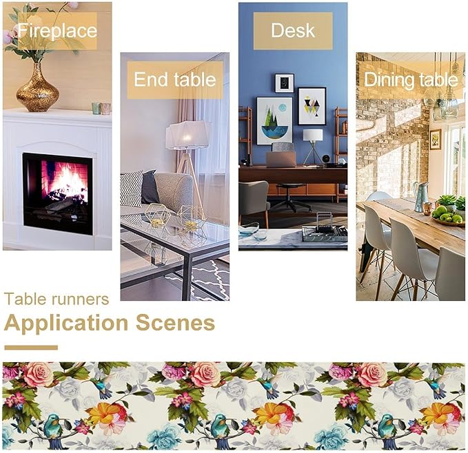 Hummingbird Table Runner, Vintage Floral Country Style Table Cloth Home Kitchen - Image 6