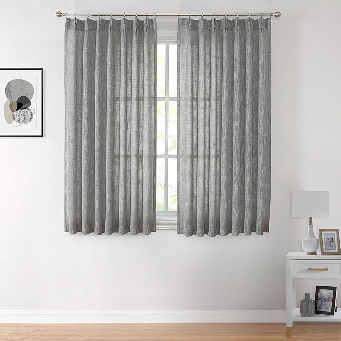 Vision Home Pinch Pleated Gray Semi Sheer Curtains Textured Light Filtering by VisionHome