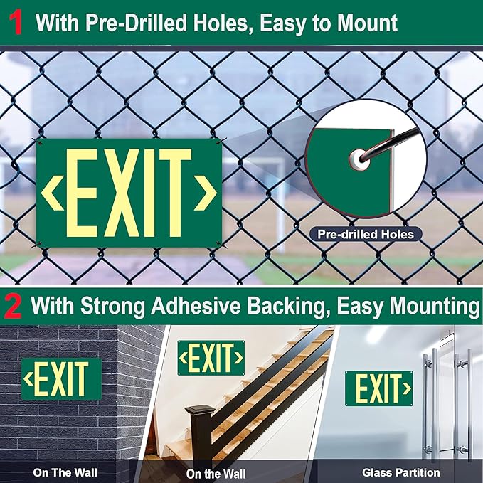 3Pack Photoluminescent Exit Sign Green - Image 7