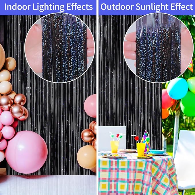 Picoway 4 Pack Foil Fringe Tinsel Backdrop Curtains, Birthday Engagement - Image 3