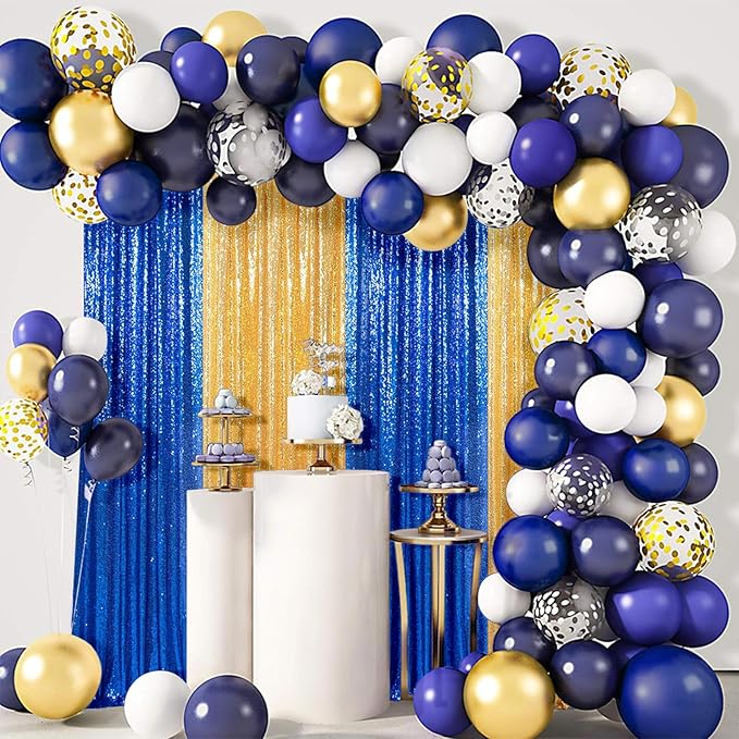ShinyBeauty Blue and Gold Sequin Sparkle Photo Backdrop 2x8FT - Image 5