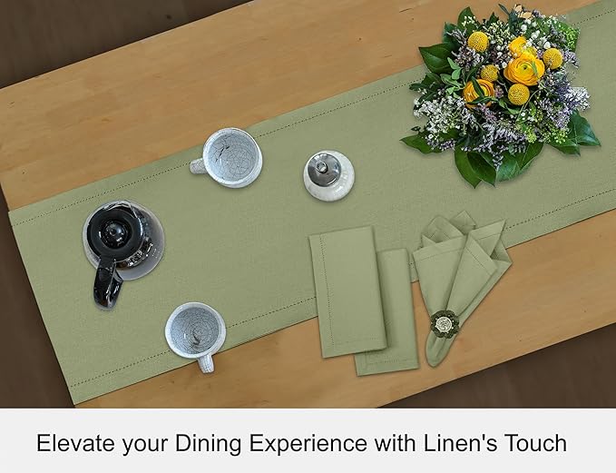 Ruvanti Linen Table Runner 72 Inches, Classic Hemstitch, Non-Slipping, Stain - Image 7
