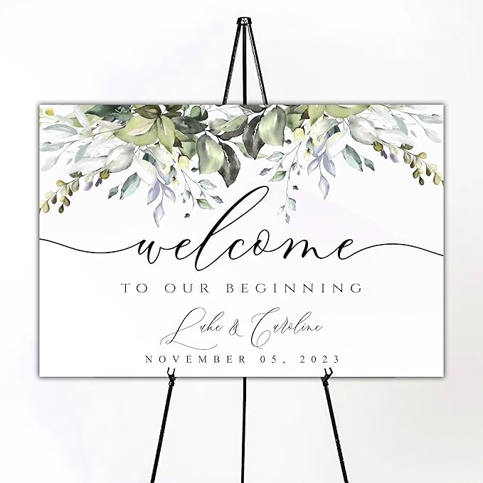 Greenery Wedding Welcome Sign, Rustic Wedding Welcome Sign, Welcome Sign Wedding by Custom