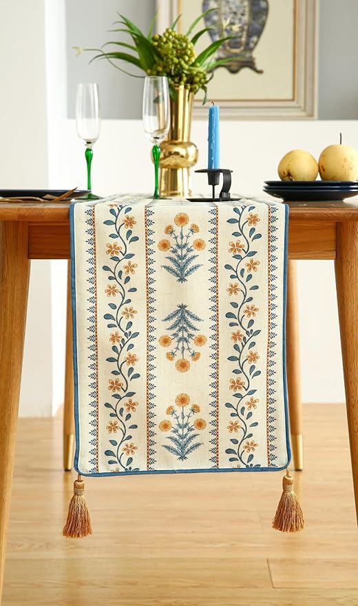 ISAENNE Designer Pale Yellow Elegant Linen Table Runner 87 Inches Long - Image 7