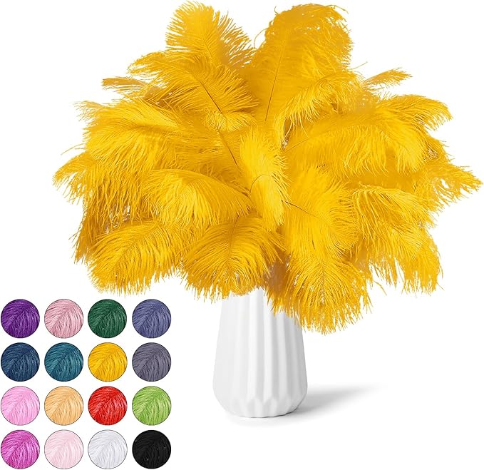 NEWONG 30pcs Gold Ostrich Feathers Natural Bulk 8-10inch Vase Craft Wedding by NEWONG