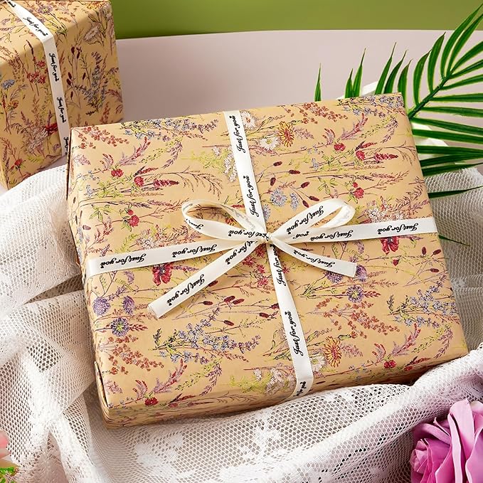 Tyzarglef Wild Flower Wrapping Paper Roll, 17 Inches x 32.8 Feet Kraft Floral - Image 4