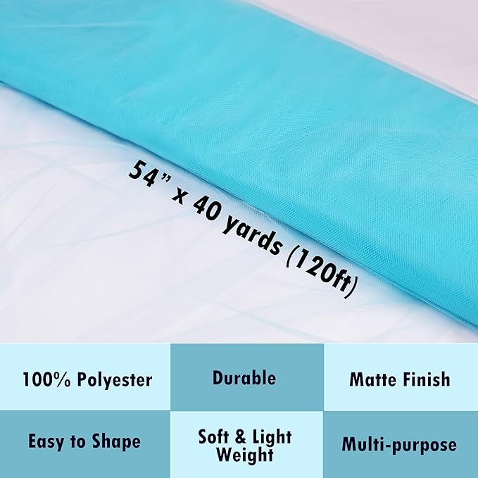 Craft And Party, Fabric Tulle 54" by 40 Yards Light Blue Fabric Tulle Bolt - Image 2