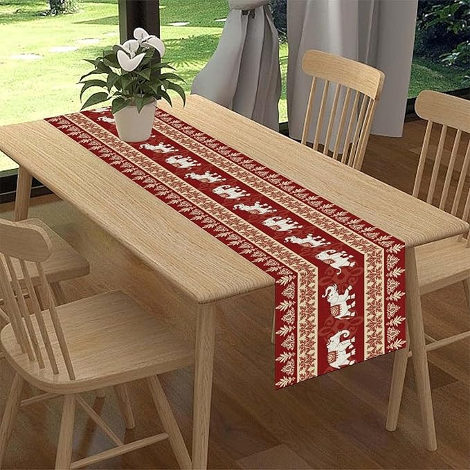 Boho Elephant Table Runner, Vintage Tribal Traditional African Animals Ethnic - Image 3
