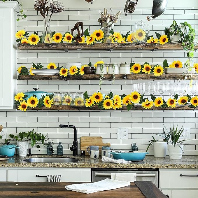 Uieke 12PCS Artificial Sunflower Garland, 7.5ft/Strand Silk Sunflowers Hanging - Image 7