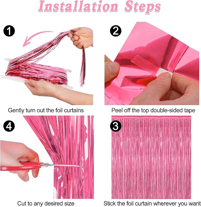 8 Pack Pink Backdrop, 3.28 FT x 7.05 FT Pink Birthday Decorations, Metallic - Image 3