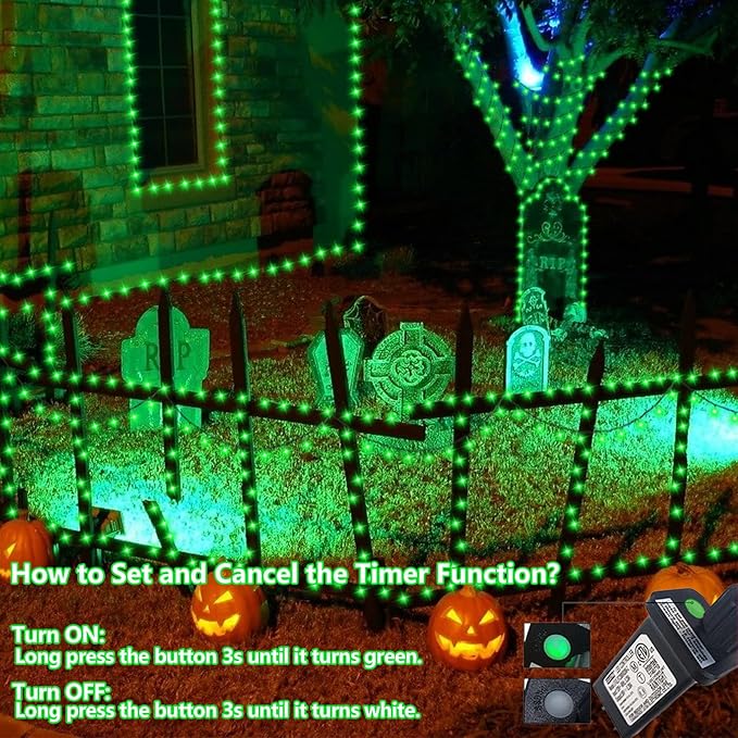 YEGUO 165ft 500 LED Halloween Lights Outdoor Waterproof, 8 Modes Green String - Image 7