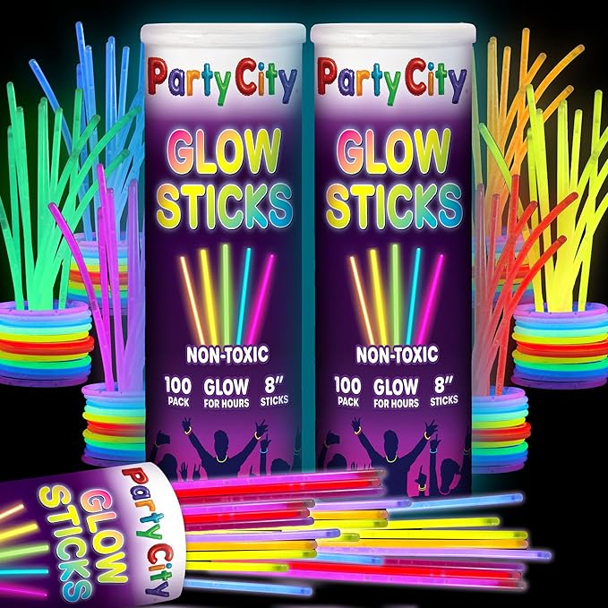 Party City 200 Glow Sticks Bulk Party Pack 8”– Neon Glow in the Dark Party by PartyCity