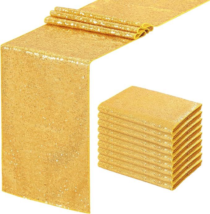 Gold Table Runners 10 Pieces 12x72 Inch Glitter Dining Table Runner Sequin by SoarDream
