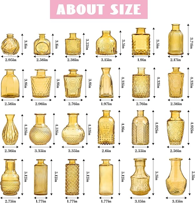 Amber Gold Glass Bud Vases Set of 24, Vintage Small Vases - Image 7