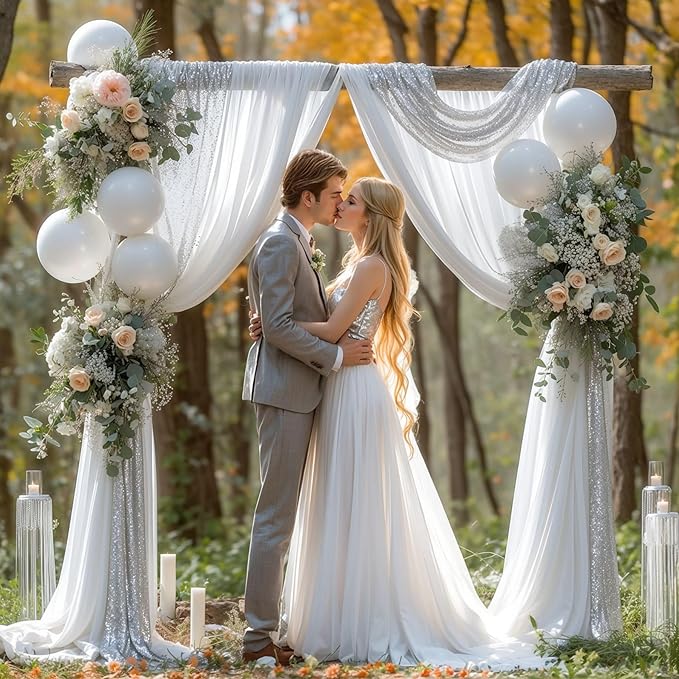 Wedding Arch Draping Fabric, 1 Panel 28" x19ft White Arch Drapes & 1 Panel 16" - Image 4