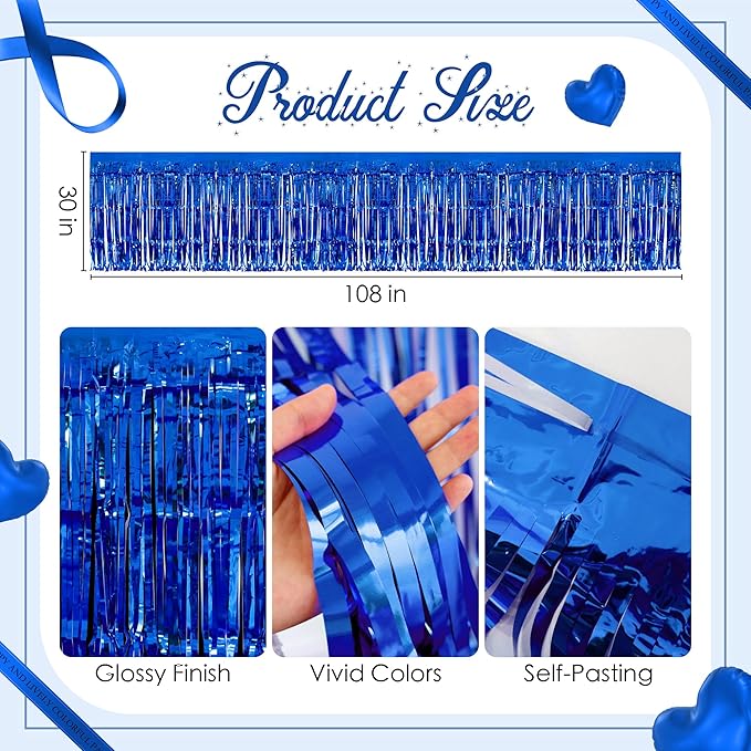 2 Pack Dark Blue Table Skirts, 29x108" Metallic Foil Tinsel Fringe Table Skirts - Image 3