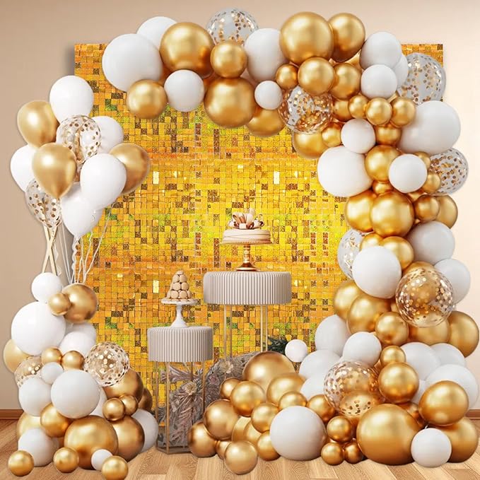 12PCS Gold Shimmer Wall Backdrop, Laser Square Sequin Photo Backdrops Panel - Image 4