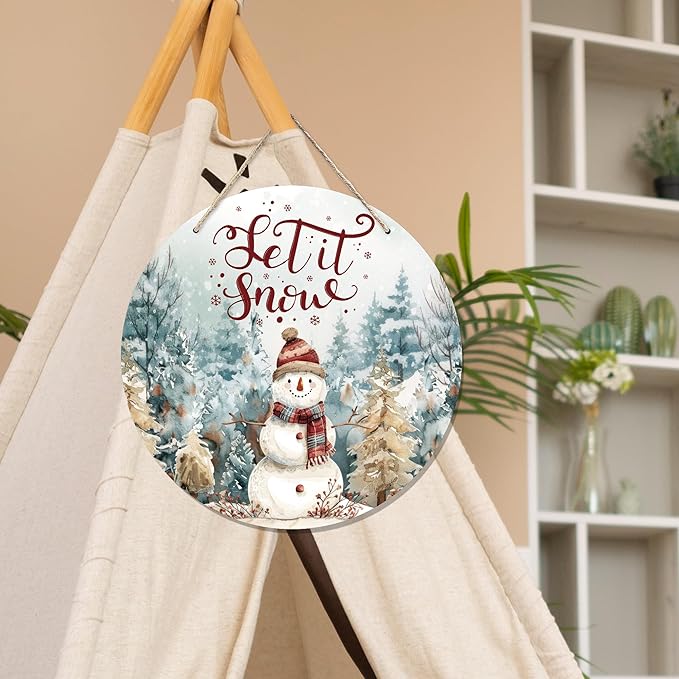 CGBHW Winter Snowman Wooden Sign, Christmas Xmas Pine Tree Landspace Hanging - Image 5
