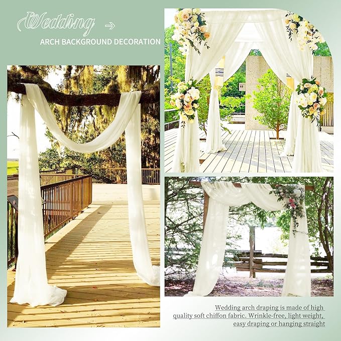 Wedding Arch Draping Fabric, 4 Panels 28" x20ft Ivory Wedding Arch Drapes - Image 7