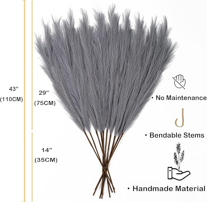 Faux Pampas Grass 6 Stems, Artificial Pampas Grass - Image 3