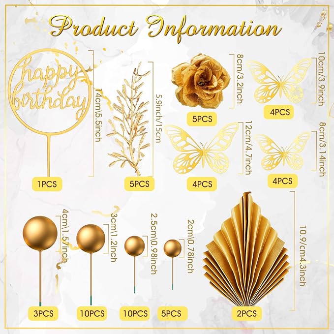 Shimeyao 52 Pcs Wedding Birthday Gold Cake Decoration Boho Cake Topper Pink - Image 3