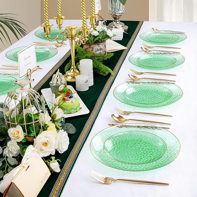 Rubtlamp 100 Pcs Green And Gold Plastic Plates - Image 6